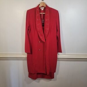 Vintage 80s Mode Sara of California Skirt Suit Womens Size Small Red Made In USA